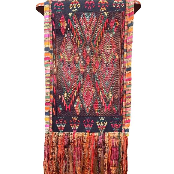 Vintage Guatemalan Hand Embroidered Table Runner 70''x12'' Boho Home Decor - Picture 5 of 8